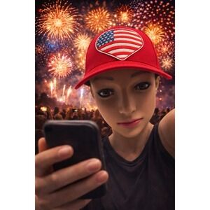 United States USA  hat cap heart shape Flag Patch red  Adjustable American